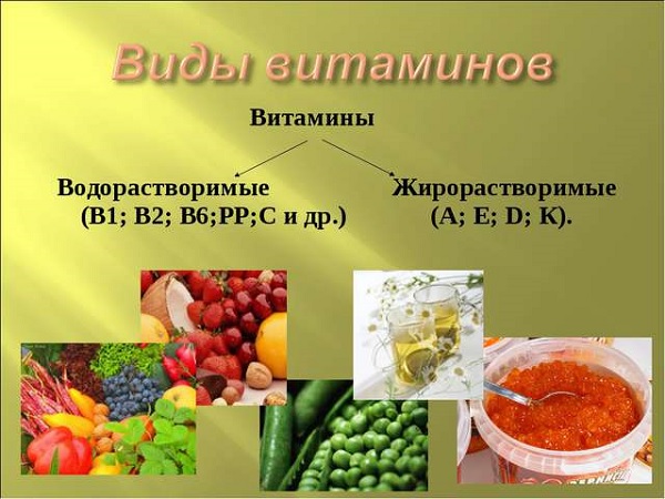Виды витаминов в пище